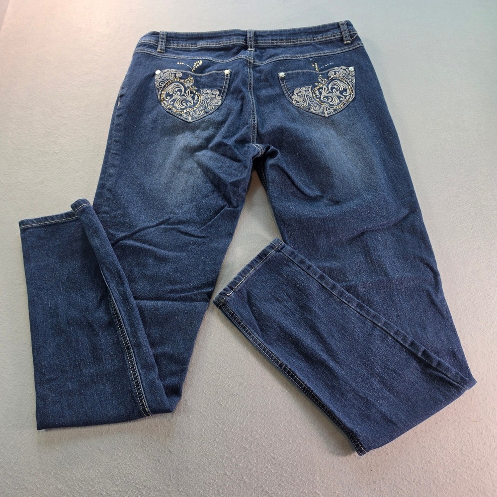 Apple Bottoms Jeans Womens 11/12 Dark Wash Embroidered Rhinestone Slim Straight